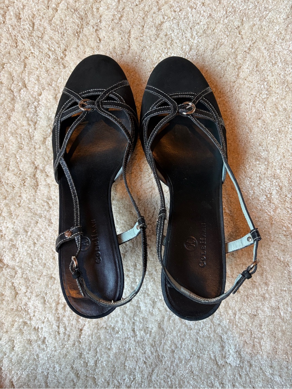 Cole Haan Black Slingback Flats with Silver Ring Detail